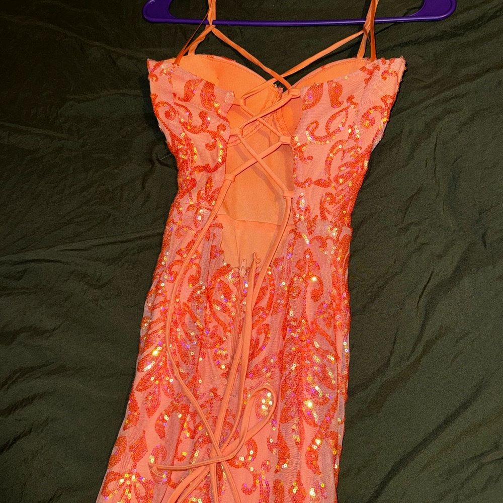 Prom Orange Sequin Dress with Strappy Back - Picture 3 of 3